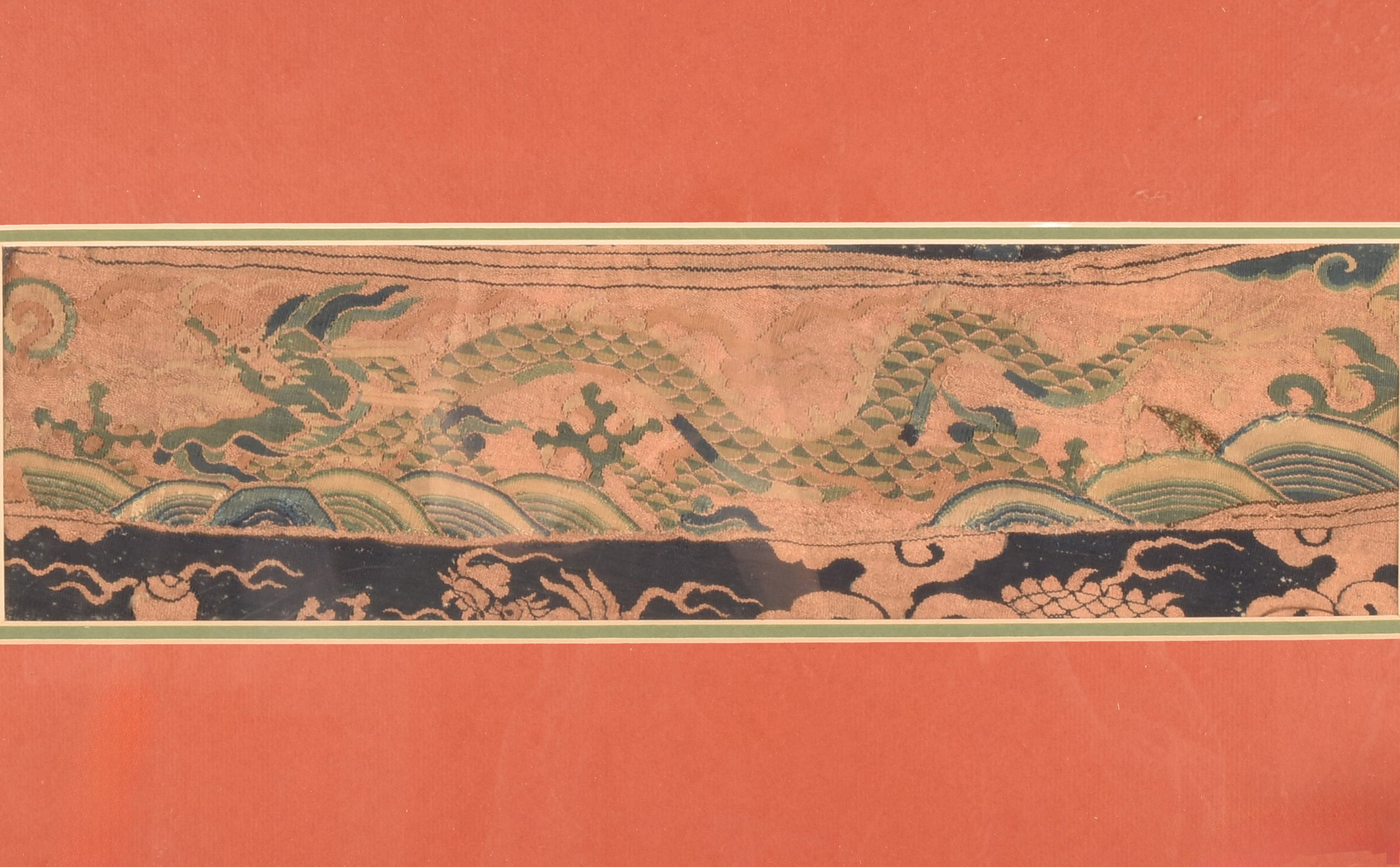 A Chinese late Ming dynasty kesi woven silk panel, depicting mang dragon chasing flaming pearl - Image 2 of 15