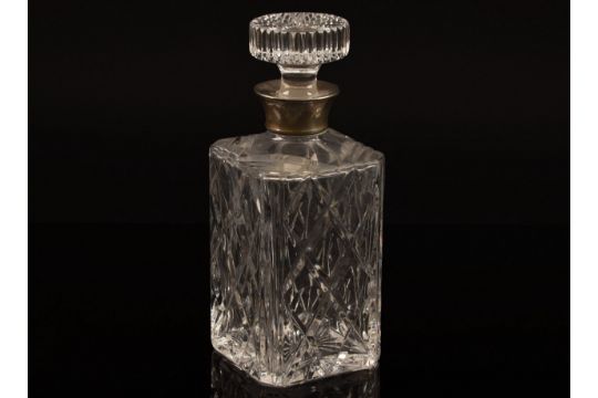 A silver mounted cut crystal glass whisky decanter and stopper, with silver mounted collar, - Image 1 of 7