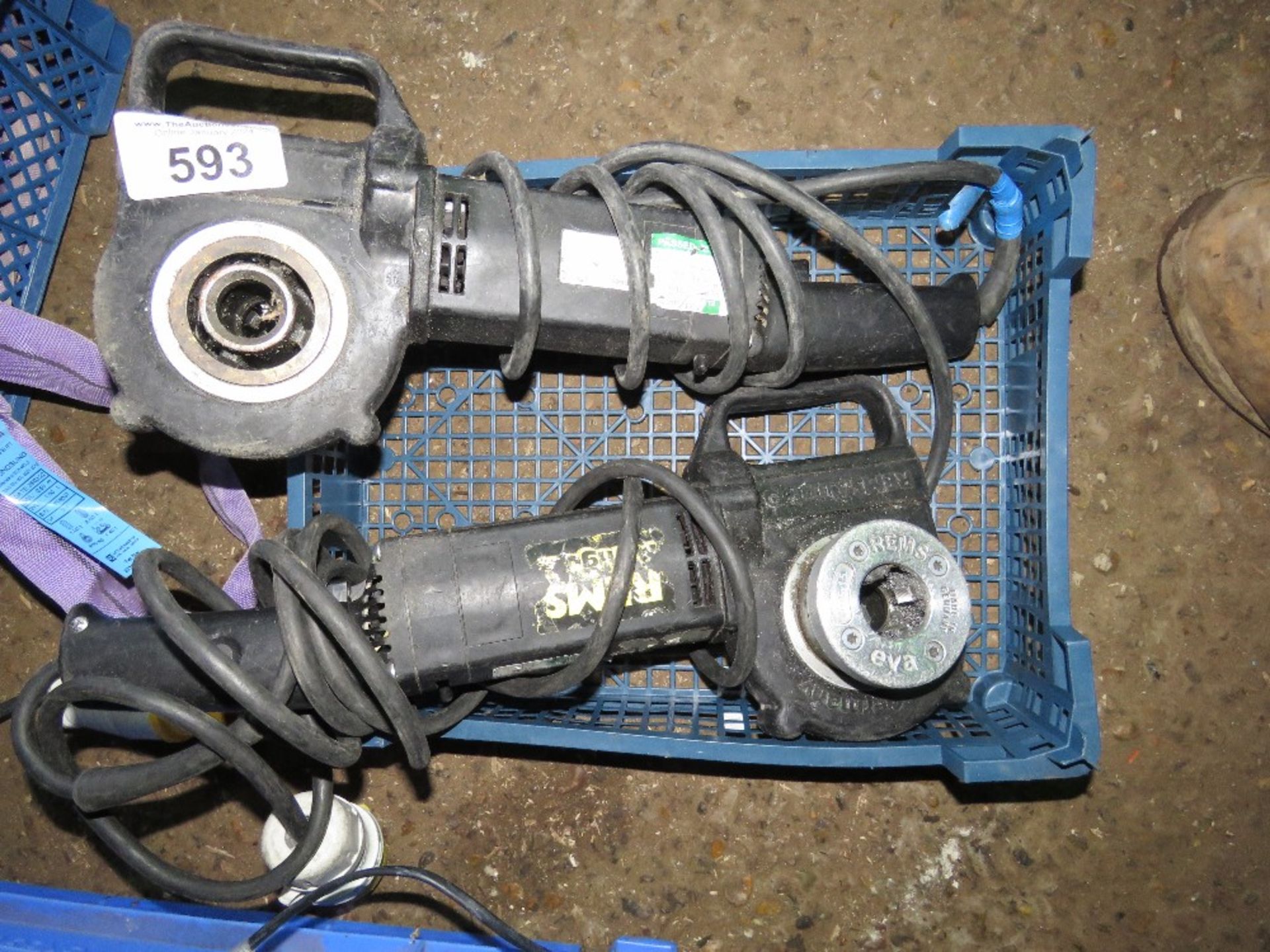 2 X REMS TYPE 110VOLT POWERED HAND HELD PIPE THREADERS. SOURCED FROM COMPANY LIQUIDATION.
