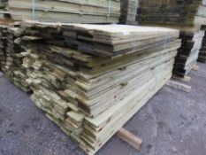 LARGE PACK OF TREATED FEATHER EDGE CLADDING TIMBER BOARDS: 1.8M LENGTH X 100MM WIDTH APPROX.