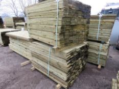 STACK OF 2 X LARGE PACKS OF TREATED FEATHER EDGE CLADDING TIMBER BOARDS: 1.2M LENGTH X 100MM WIDTH A