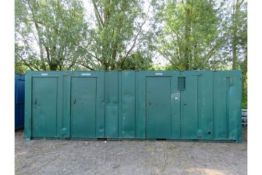 PORTABLE SITE OFFICE / SECURE SITE WELFARE CABIN, 32FT LENGTH X 10FT WIDTH APPROX. ACCOMODATION COM