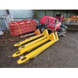 4 X PALLET TRUCKS, LONG AND STANDARD BLADES.