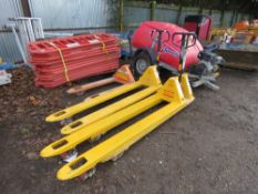 4 X PALLET TRUCKS, LONG AND STANDARD BLADES.