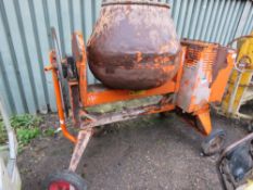 BELLE 100T LISTER HANDLE ENGINED CEMENT MIXER. WHEN TESTED WAS SEEN TO RUN AND DRUM TURNED.