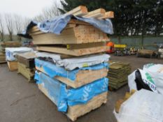 STACK CONTAINING 5NO BUNDLES OF ASSORTED FENCING TIMBER RAILS, POSTS AND BOARDS, UNTREATED, 1.8M-1.9