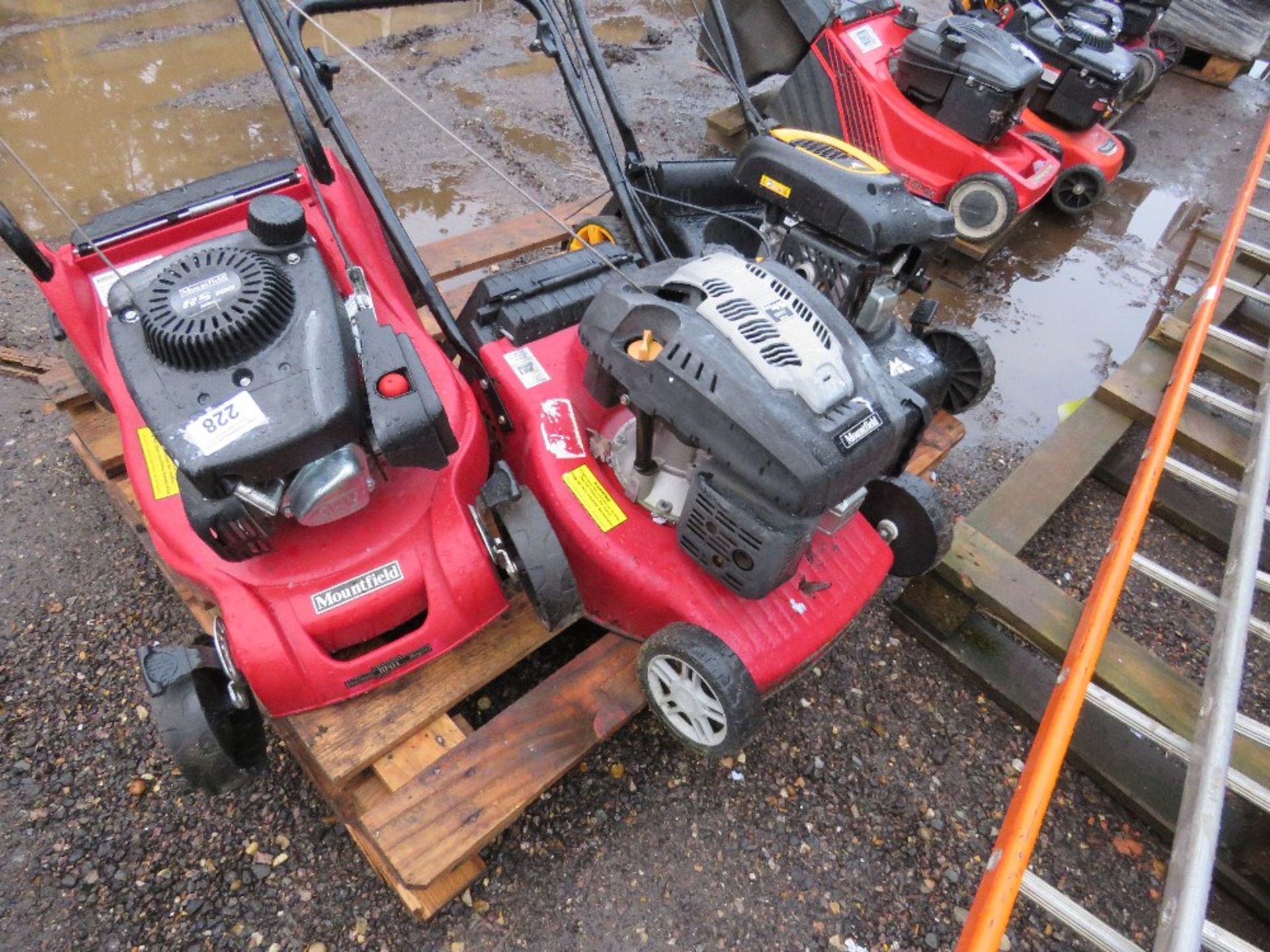 PALLET CONTAINING 3 NO ASSORTED LAWNMOWERS. THIS LOT IS SOLD UNDER THE AUCTIONEERS MARGIN SCHEM