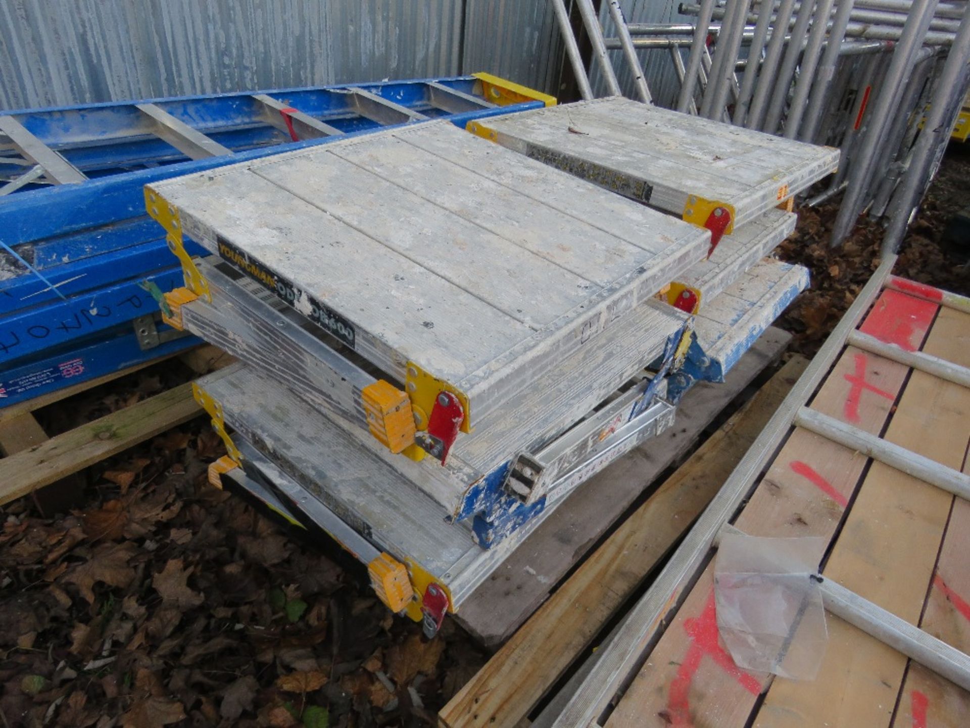 3 X GRP STEP LADDERS, 6 X ALUMINIUM STEP UP UNITS PLUS 2 X 7FT LENGTH STAGING BOARDS. - Image 5 of 6