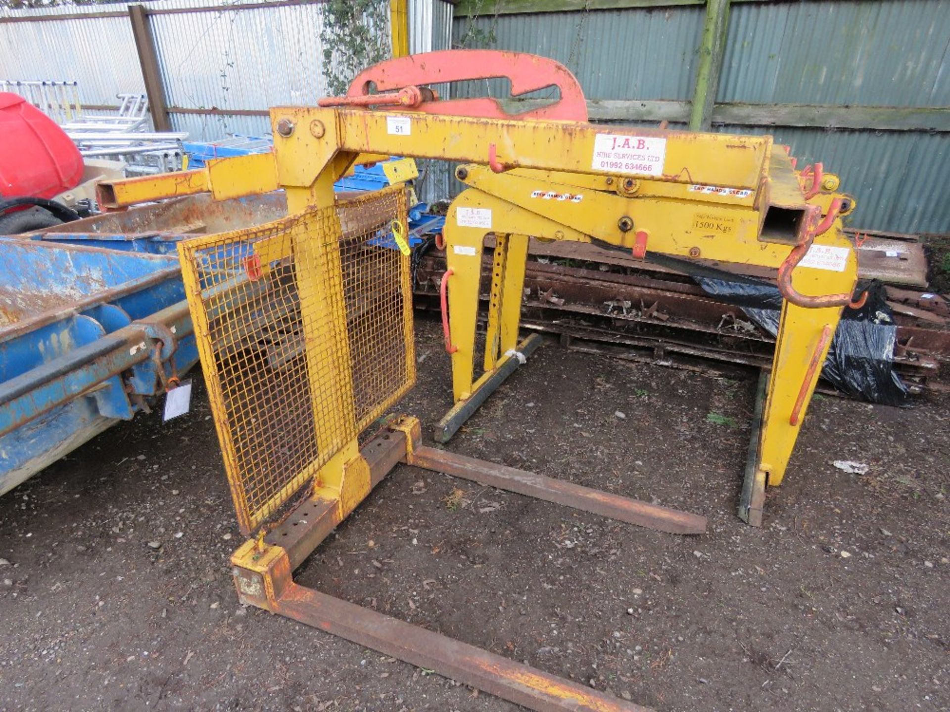 SET OF CRANE MOUNTED PALLET FORKS.