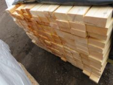 LARGE PACK OF UNTREATED TIMBER POSTS / BATTENS: 2.4M X 70MM X 30MM APPROX WITH PROFILED EDGE.