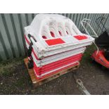 10NO RED AND WHITE PLASTIC BARRIERS. THIS LOT IS SOLD UNDER THE AUCTIONEERS MARGIN SCHEME, THEREF