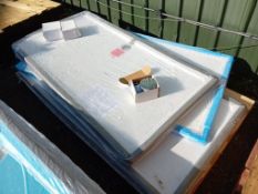 3 X SHOWER TRAYS WITH 3NO WASTE FITTINGS, UNUSED: 1.7M X 0.9M SIZE.
