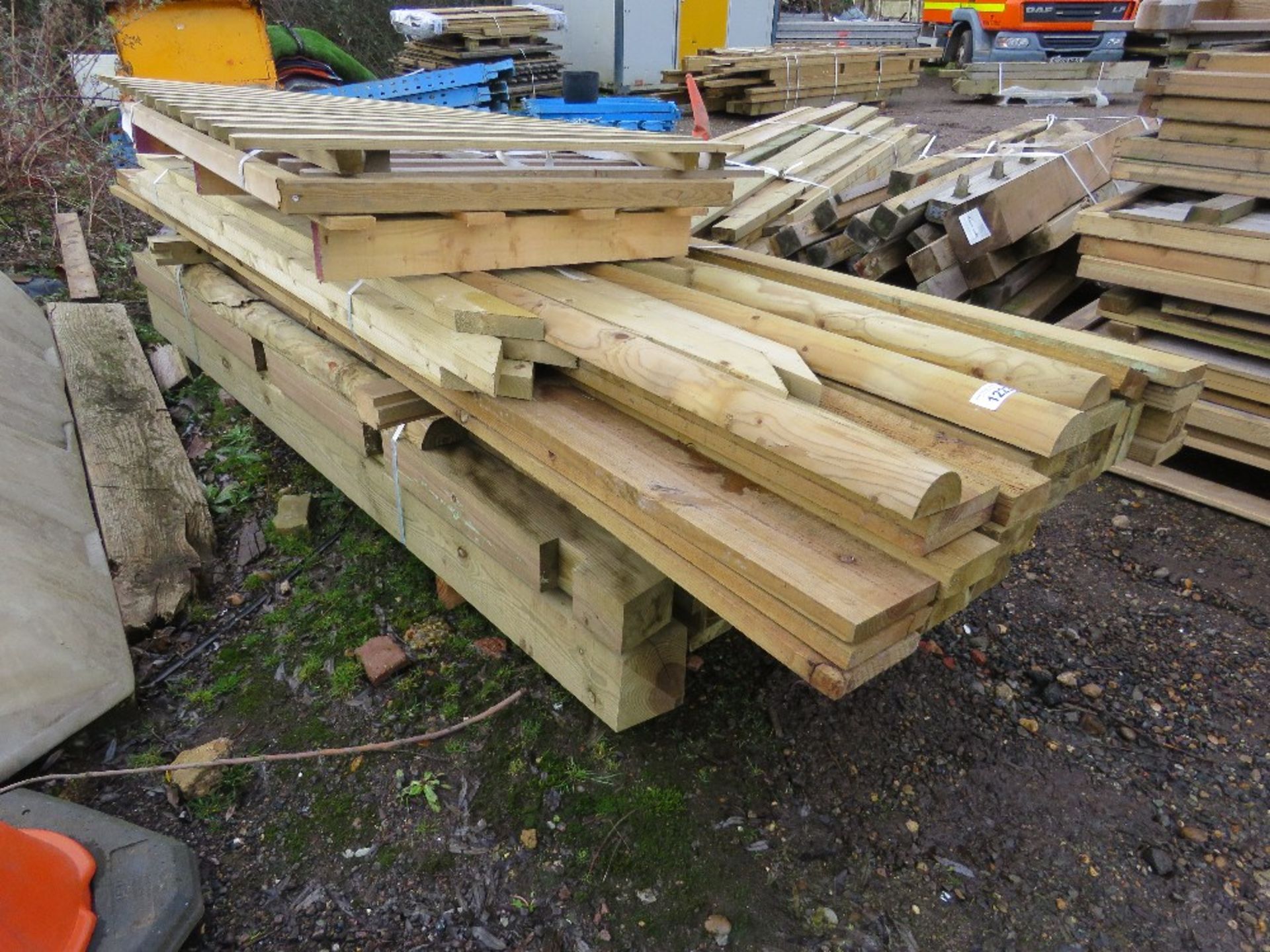 TIMBER RAILS, PANELS AND TIMBERS AS SHOWN.