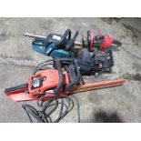 ELECTRIC CHAINSAW HEAD, PETROL CHAINSAW PLUS AN ELECTRIC HEDGE CUTTER. THIS LOT IS SOLD UNDER THE