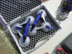 BOHLE SET OF GLASS SUCTION HANDLES IN A CASE.