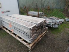 LARGE QUANTITY OF QUICK STAGE SCAFFOLDING INCLUDING POSTS, BOARDS, FEET ETC AS SHOWN.