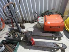 HYDRAULIC PALLET TRUCK AND A BOTTLE JACK.