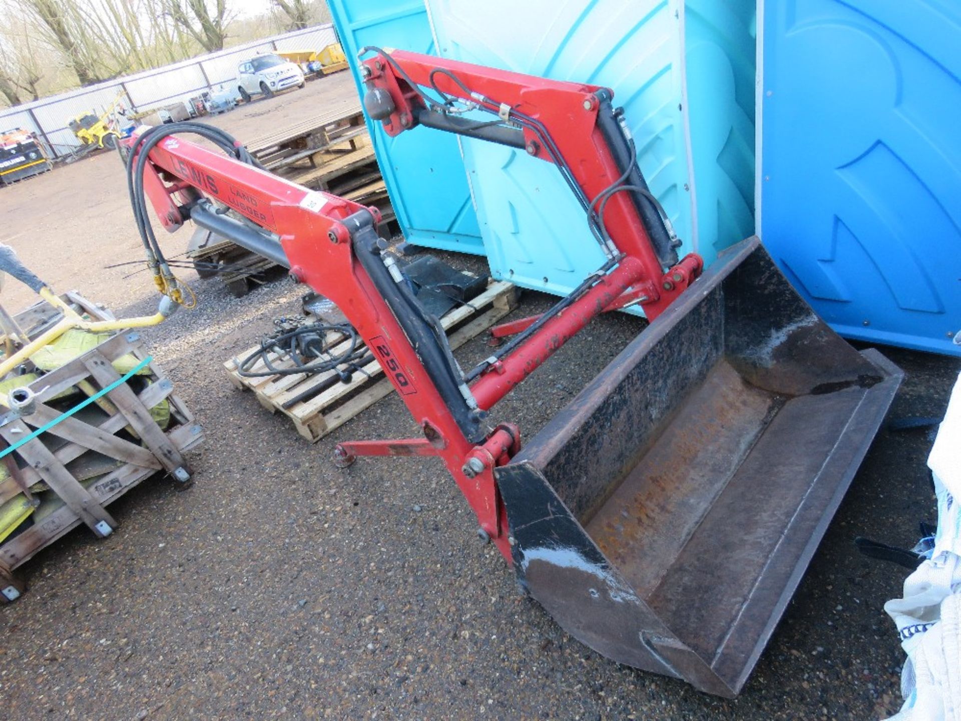 Lewis 25Q loader and bucket for compact tractor. With joystick spool valve and hydraulic piping.