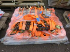 50NO LITTLE USED HEAVY DUTY 6.5METRE LENGTH 5 TONNE RATED RATCHET STRAPS (EX DOCK, SINGLE USE.)