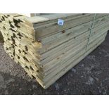 LARGE PACK OF TREATED FEATHER EDGE CLADDING TIMBER BOARDS: 1.80M LENGTH X 100MM WIDTH APPROX.