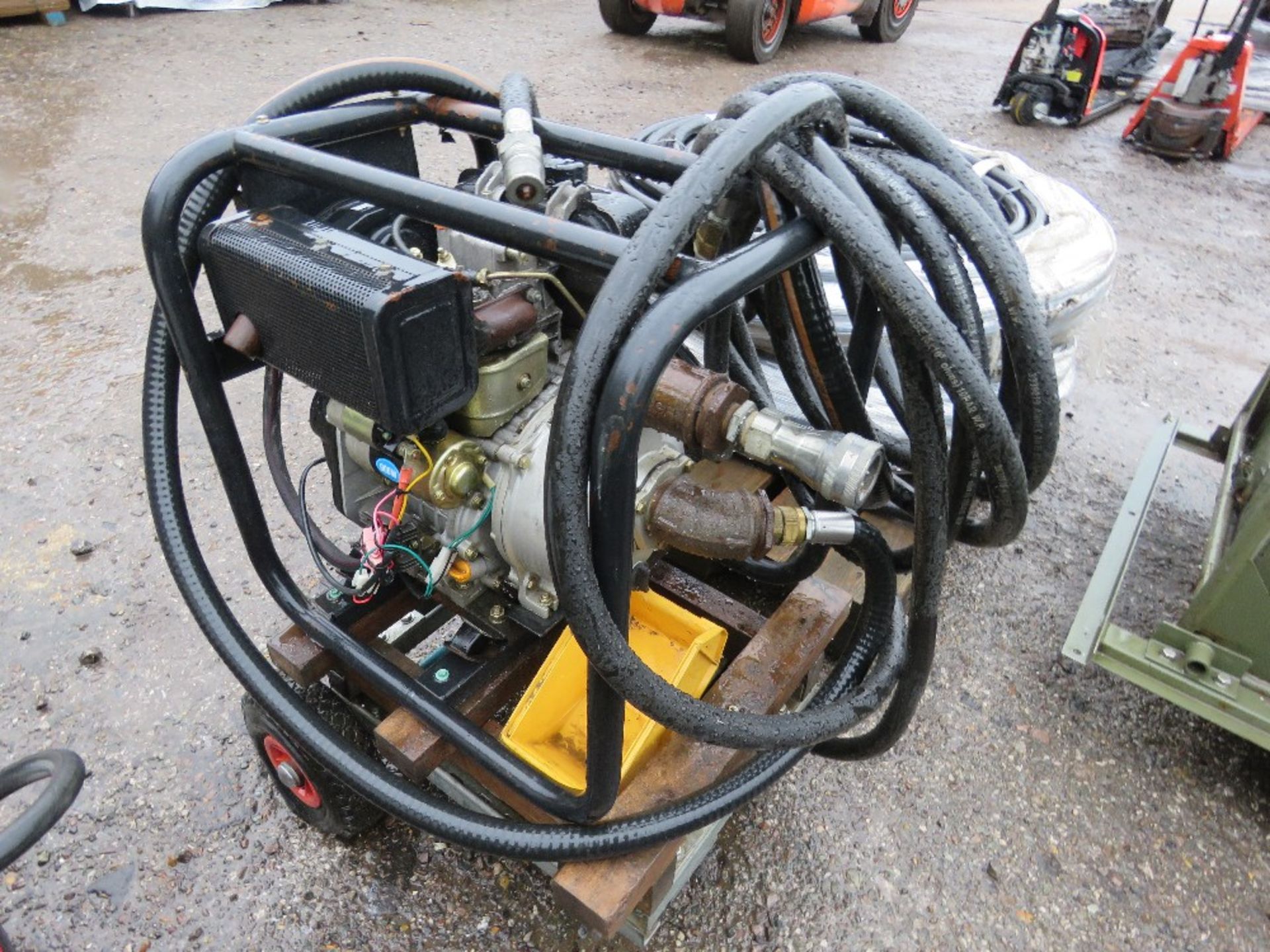 DIESEL ENGINED FUEL TRANSFER PUMP WITH HOSE. SOURCED FROM COMPANY LIQUIDATION. THIS LOT IS SOLD