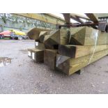 PALLET CONTAINING APPROXIMATELY 12NO HEAVY DUTY TREATED GATE POSTS MAINLY 2.1M LENGTH APPROX.