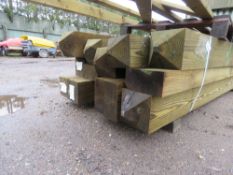 PALLET CONTAINING APPROXIMATELY 12NO HEAVY DUTY TREATED GATE POSTS MAINLY 2.1M LENGTH APPROX.