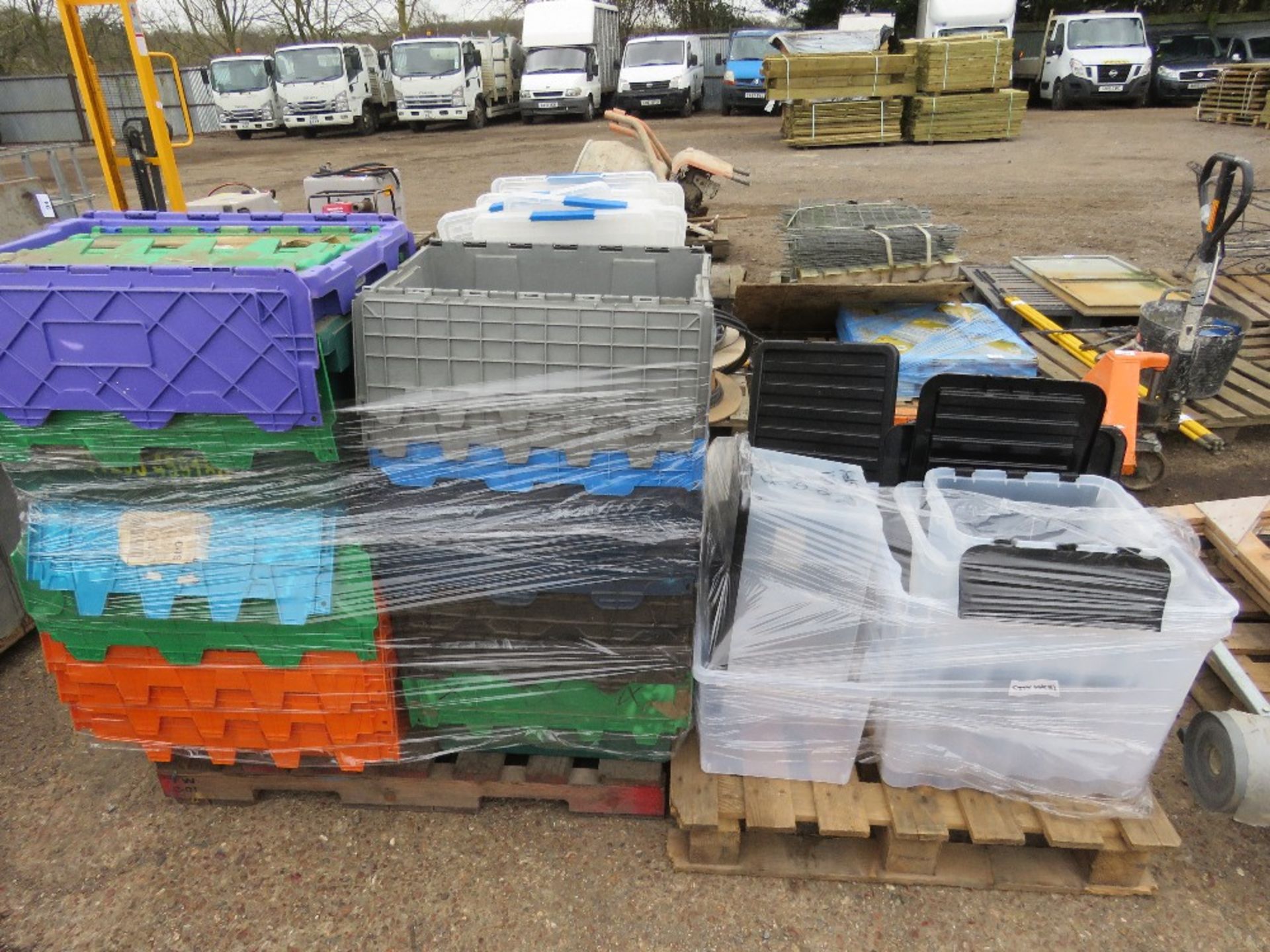2 X PALLETS OF ASSORTED PLASTIC CRATES.