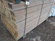 LARGE PACK OF TREATED HIT AND MISS CLADDING TIMBER BOARDS: 1.44M LENGTH X 100MM WIDTH APPROX.