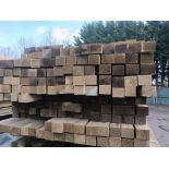 LARGE PACK OF APPROXIMATELY 200 PIECES OF TREATED TIMBER BATTENS / POSTS MOSTLY 50-55MM X 45MM APPRO