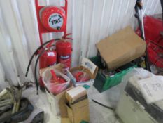 FIRE TROLLEY PLUS UNUSED EXTINGUISHERS AS SHOWN.