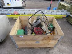 STILLAGE OF ASSORTED SUNDRIES AND TOOLS PLUS A HONDA WATER PUMP.....THIS LOT IS SOLD UNDER THE AUCTI