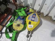 CABLE SNATCH BLOCK PLUS A BH SALA FALL ARRESTOR AND A HARNESS.