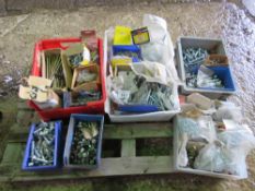 LARGE QUANTITY OF BOLTS, FASTENINGS AND STAPLES ETC.