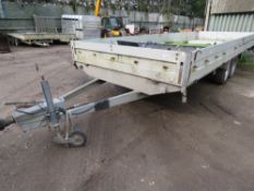 PUNZMANN TWIN AXLED LONG BED TRAILER, 20FT X 7FT BED APPROX WITH DROP SIDES.