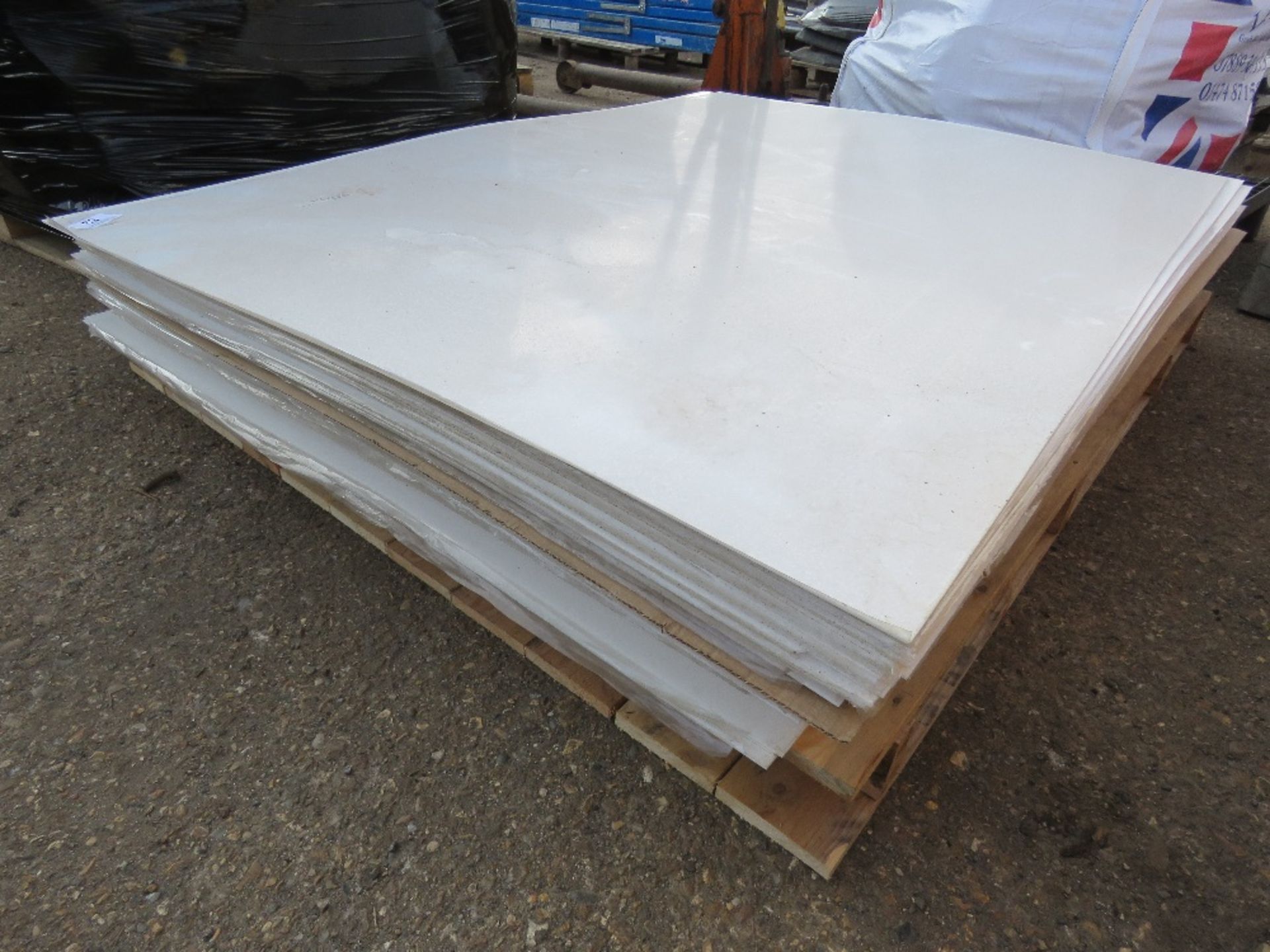 LARGE PALLET OF WORKTOP FACING SHEETS 3MM THICK 1.68M X 1.27M APPROX. LIKE FORMICA.