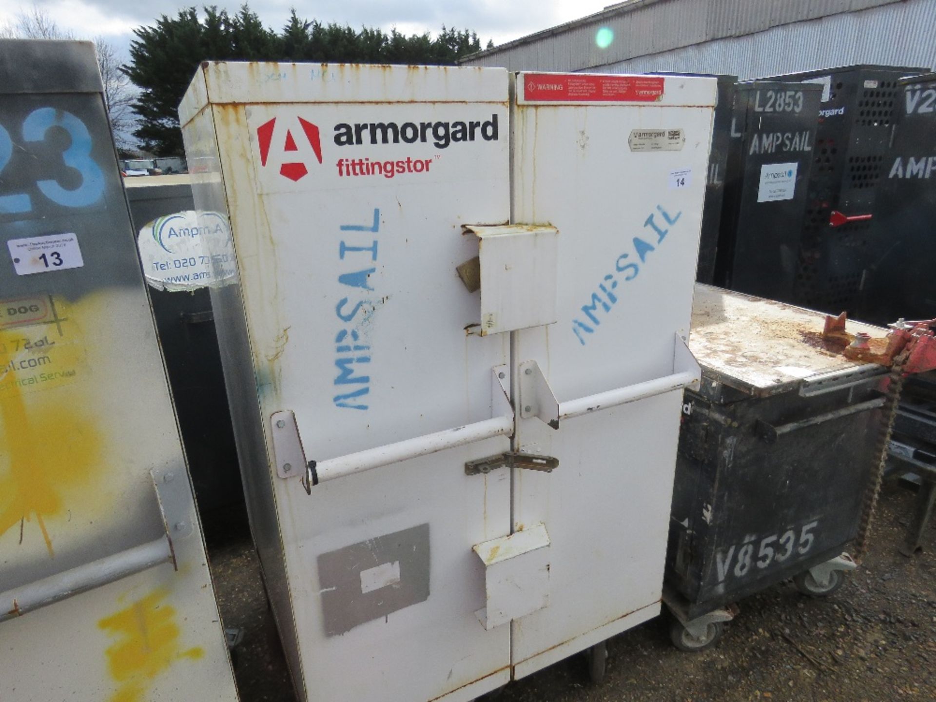 ARMORGARD FOLD OUT FITTINGSTOR CABINET. UNLOCKED. NO KEY. SOURCED FROM COMPANY LIQUIDATION.