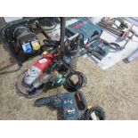4 X 110VOLT POWERED ITEMS: SUB PUMP, 2 NO DRILLS, GRINDER. THIS LOT IS SOLD UNDER THE AUCTIONEERS