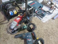 4 X 110VOLT POWERED ITEMS: SUB PUMP, 2 NO DRILLS, GRINDER. THIS LOT IS SOLD UNDER THE AUCTIONEERS