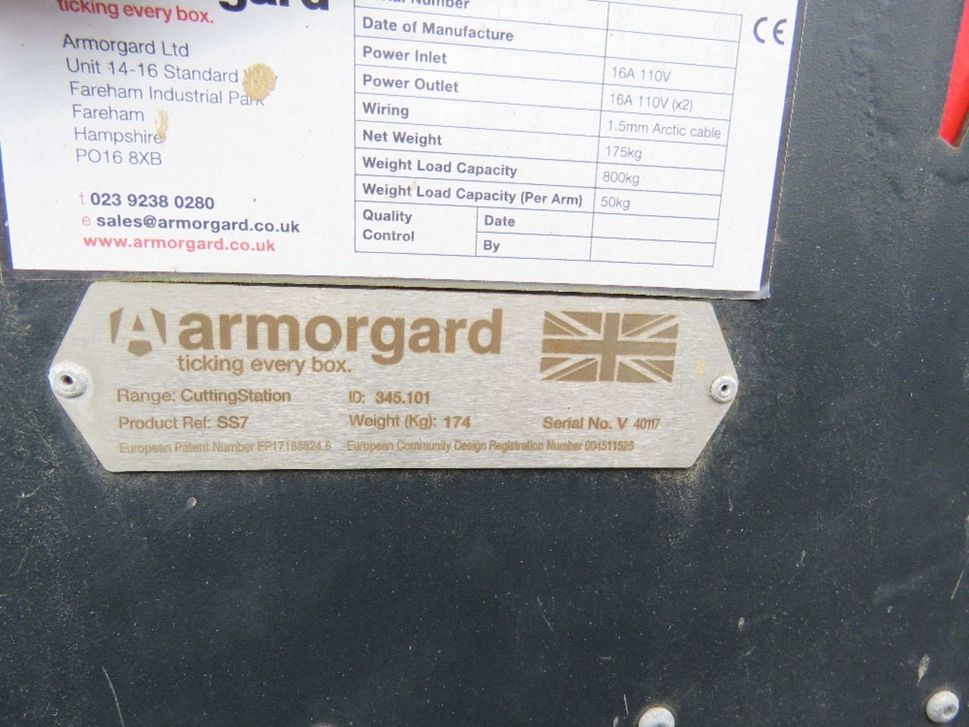 ARMORGARD CUTTING STATION WHEELED CABINET, NO KEY. SOURCED FROM COMPANY LIQUIDATION. - Image 2 of 5