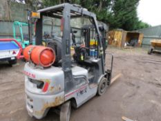 NISSAN 1.5TONNE CAPACITY GAS POWERED FORKLIFT TRUCK SN:L01-000622, 3260 REC HOURS. LOW MAST HEIGHT.