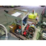 REX 110VOLT PIPE THREADER WITH TRANSFORMER, WHEELED TABLE AND TOOLING ETC AS SHOWN.....THIS LOT IS S
