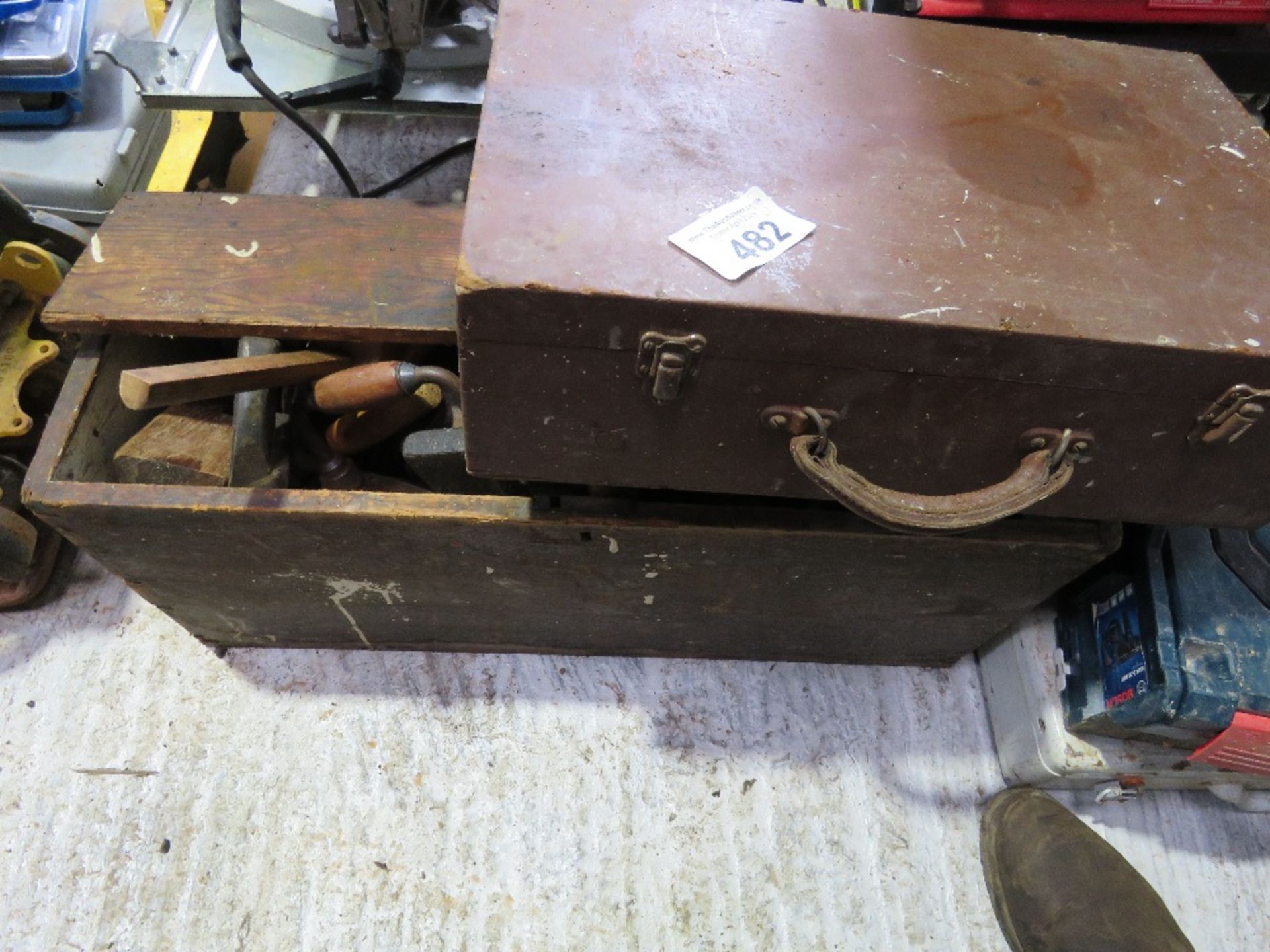 2 X WOODEN BOXES OF OLD CARPENTER'S TOOLS ETC.