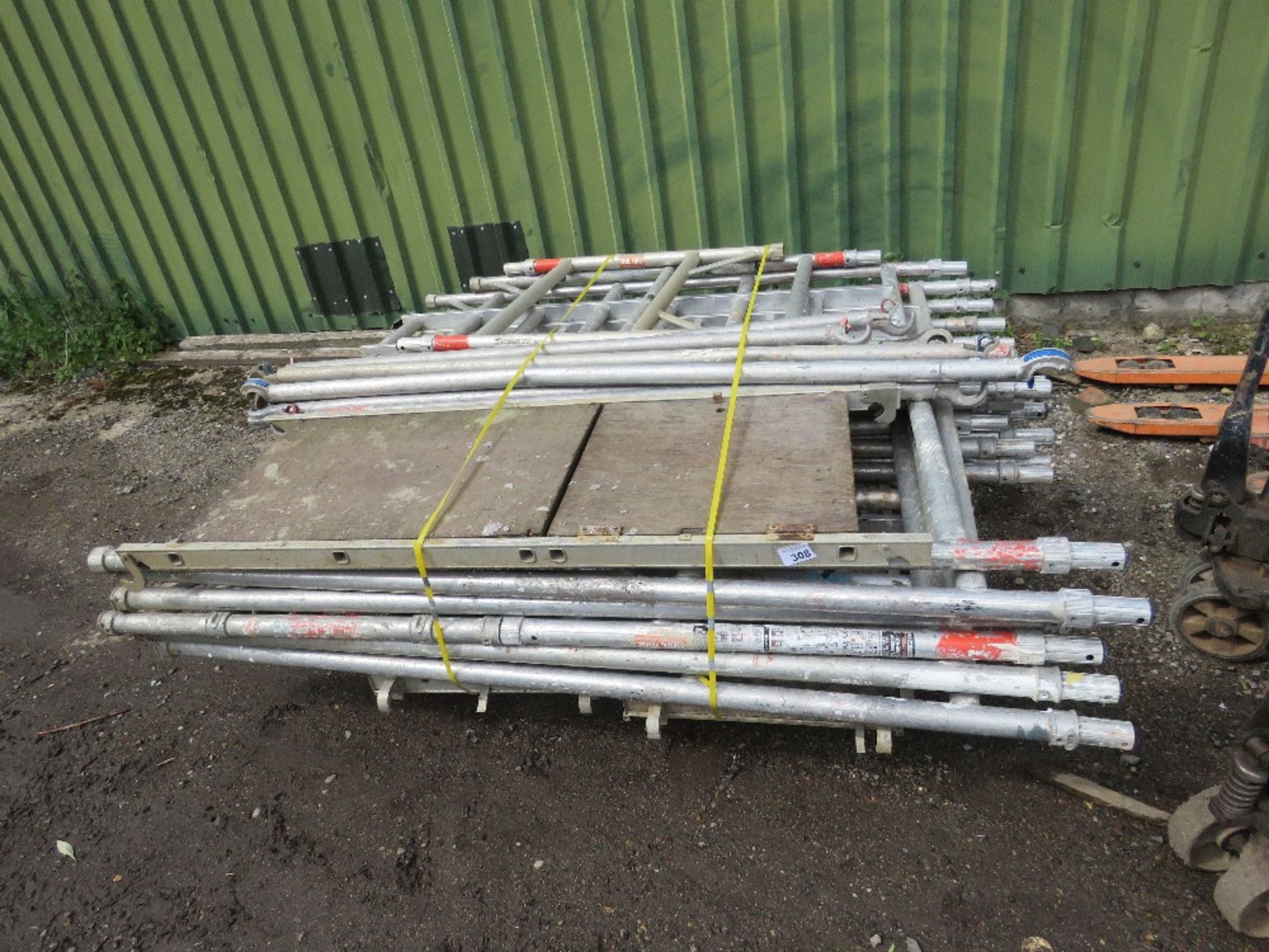 QUANTITY OF SINGLE WIDTH ALUMINIUM SCAFFOLD TOWER FRAMES, BOARD AND POLES AS SHOWN.....THIS LOT IS S