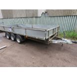 IFOR WILLIAMS LM166G3 16FT TRIAXLED PLANT TRAILER WITH SIDES AND RAMPS AS SHOWN. YEAR 2015 APPROX. P