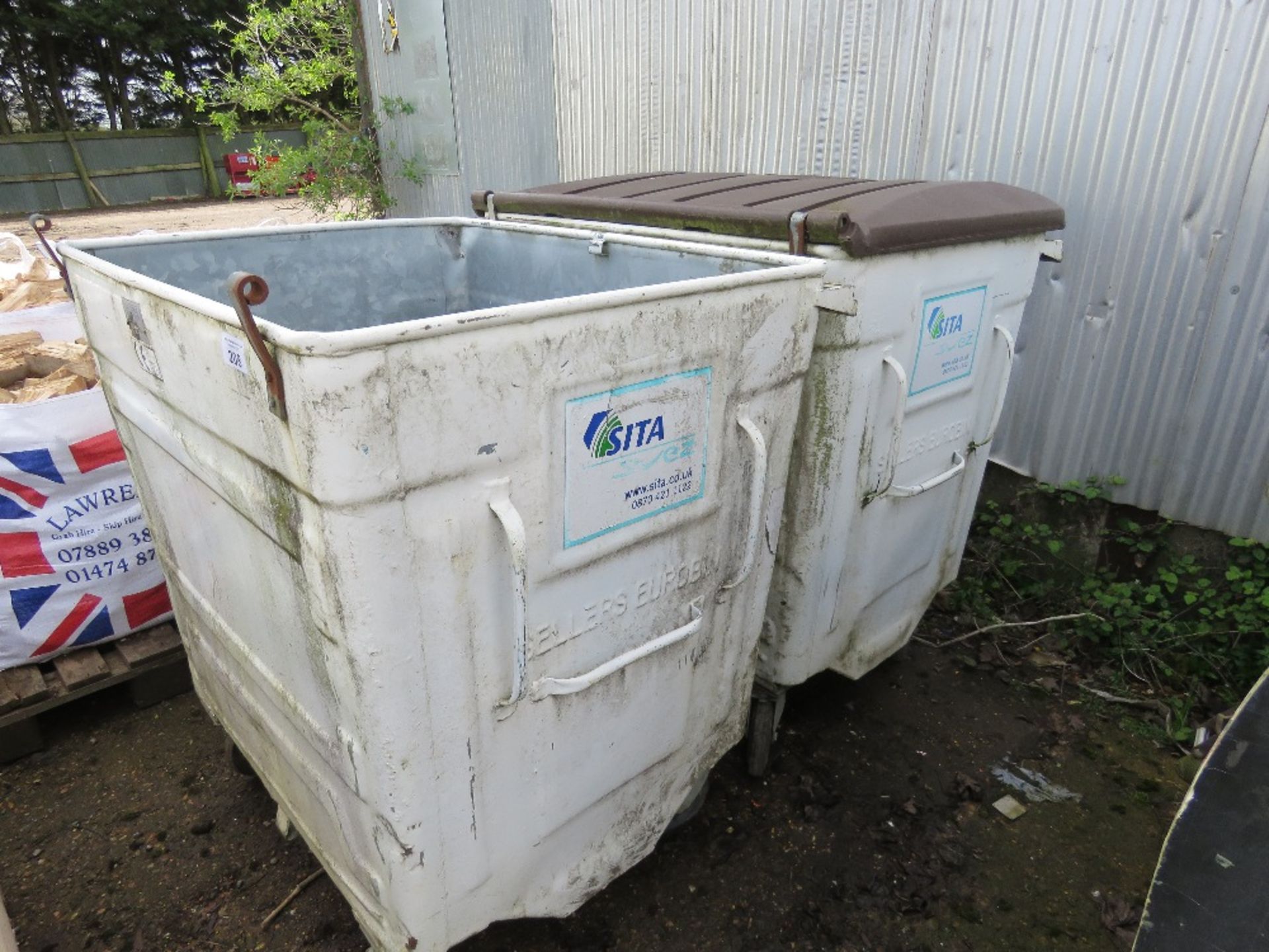 2 X SELLERS EUROBIN METAL WHEELED WASTE CONTAINER BINS.