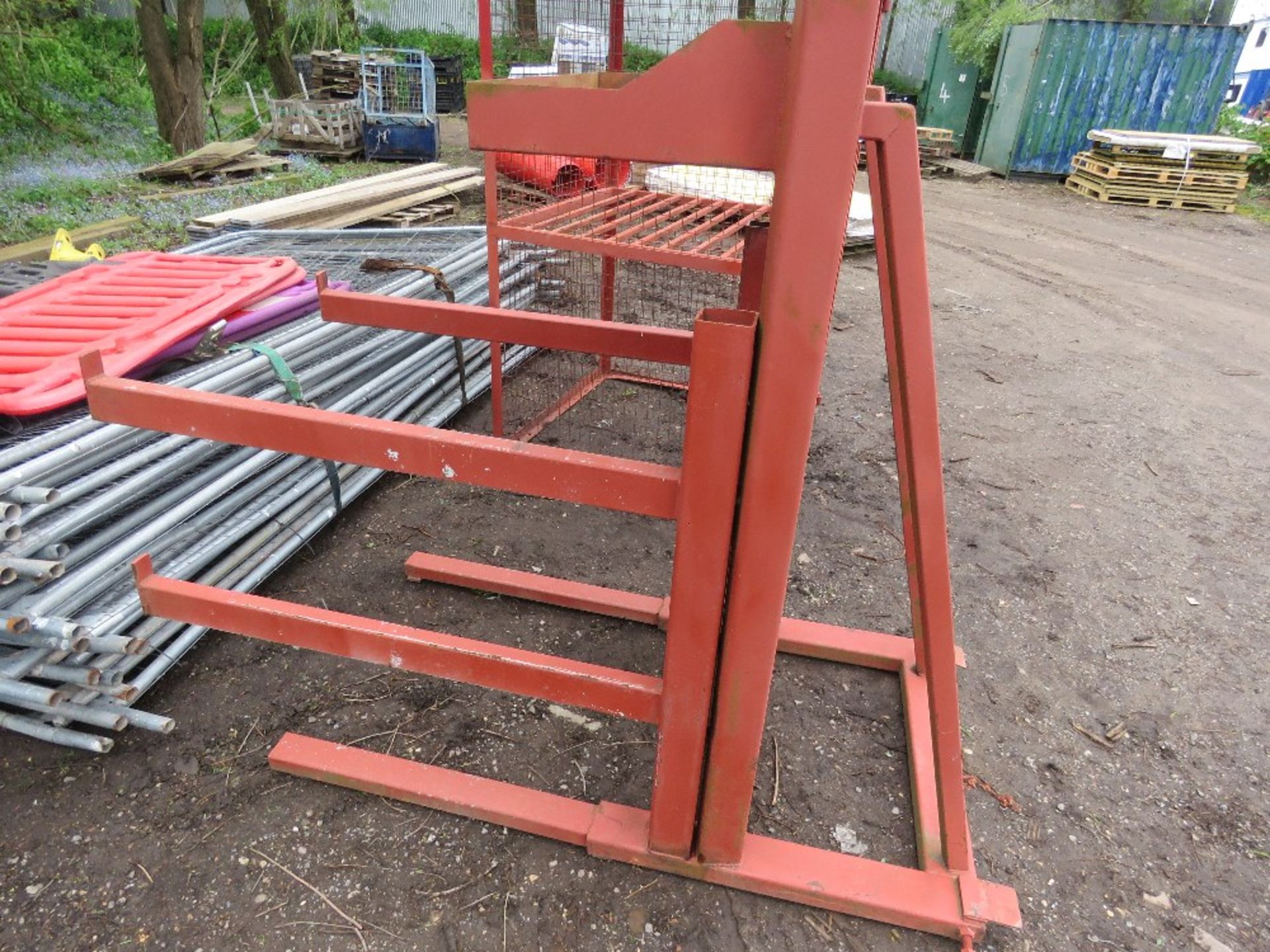 HEAVY DUTY STEEL BAR STORAGE RACK 3FT X 7FT OVERALL APPROX, 6FT MAXIMUM HEIGHT APPROX.