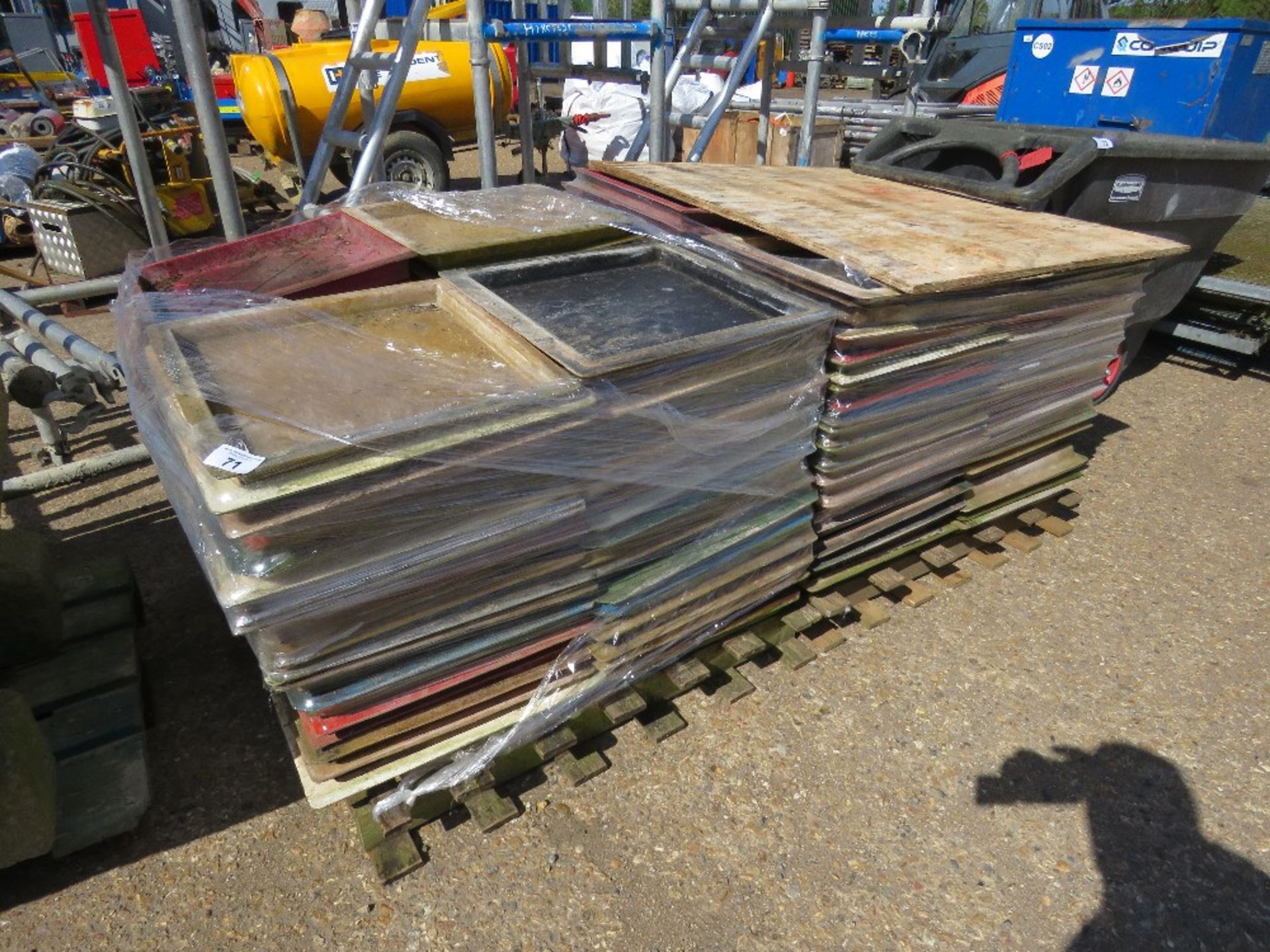 2 X PALLETS OF GRP CONCRETE SLAB MAKING MOULDS, MAINLY 44-45CM SQUARE APPROX.