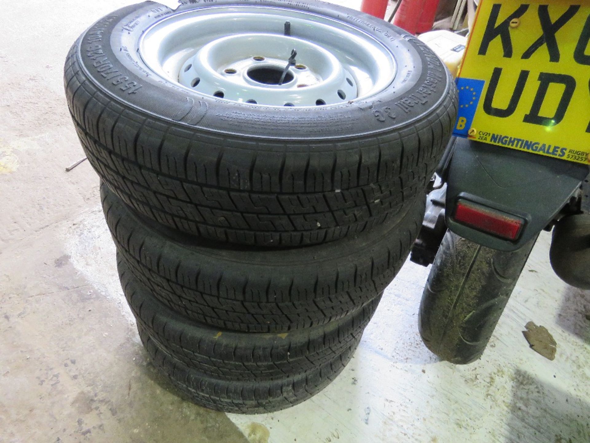 4NO TRAILER WHEELS 5 STUD RIMS SIZE 15570R12C. - Image 2 of 5