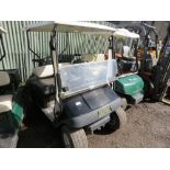 EZGO PETROL ENGINED GOLF BUGGY. BLACK COLOURED. WHEN TESTED WAS SEEN TO RUN, DRIVE, STEER AND BRAKE.